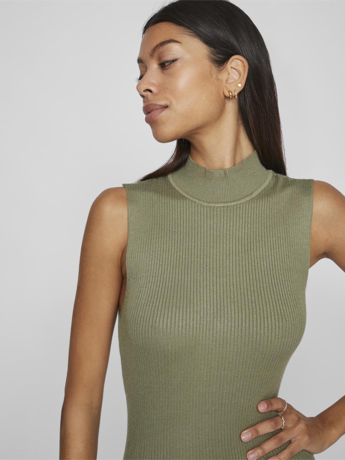 Vistylie High-Neck S/L Rib Knit kjole - Oil Green